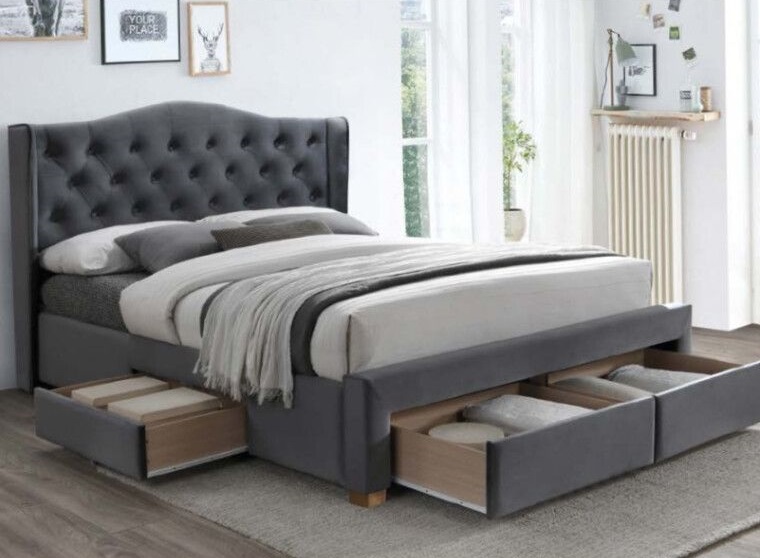 Фото Кровать двуспальная Signal Aspen velvet bluvel II (СМ 160х200) c ортопедическим основанием от производителя Signal в Судаке по цене 99 730 ₽