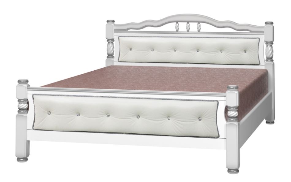 Фото Кровать двуспальная Карина-11 (СМ 140х200) с элементами светлой экокожи, без основания с универсальн от производителя Браво-мебель в Судаке по цене 22&nbsp;910 ₽